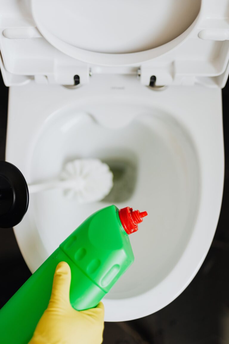 Holding Green Bottle For Cleaning Toilet
